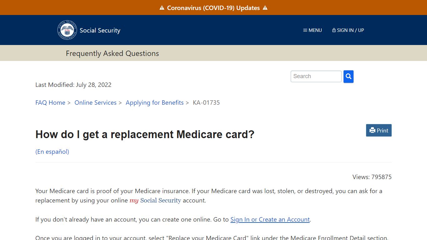 How do I get a replacement Medicare card? · FAQ | SSA